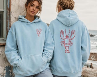 Sudadera con capucha Snow Washed Lobster Maine Cape Cod Coastal Coastal Oversized Sweatshirt Beach Streetwear Pullover