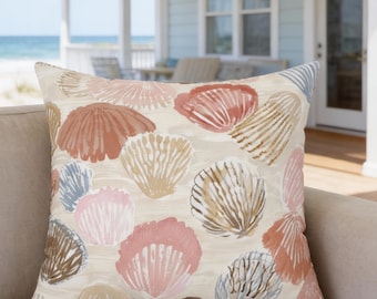 Coastal Seashell Throw Pillow | Beach Cottage Decorative Pillow | Neutral Nautical Home Decor | Ocean Shell Accent Cushion