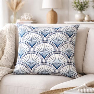 Funda de almohada azul con forma de concha marina, decoración para casa de playa, cojín costero, funda de cojín náutica con forma de concha, funda de almohada azul océano