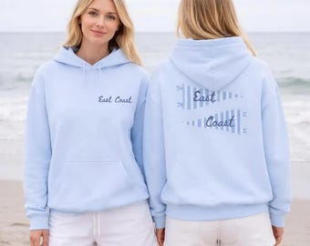 East Coast Hoodie - Preppy Coastal Sweatshirt - Striped Pennant Design, Gildan 18500 Cotton Blend, Casual Beachwear