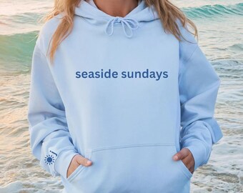 Sudadera personalizada "Domingos junto al mar" / Sudadera playera / Sudadera de verano personalizada / Ropa costera minimalista / Regalo para amantes del océano