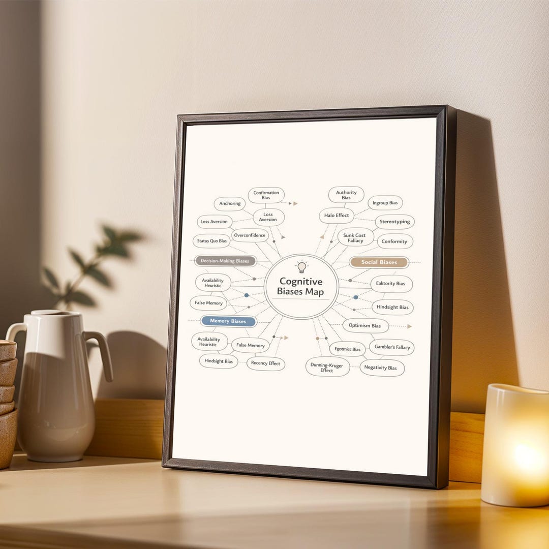 Cognitive Biases Map Art Print – Minimalist, Multi‑color Diagram Wall ...