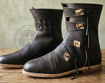 Viking Leather Ankle Boots: Medieval Renaissance Shoes, Handmade LARP Footwear, Historical Reenactment Costume