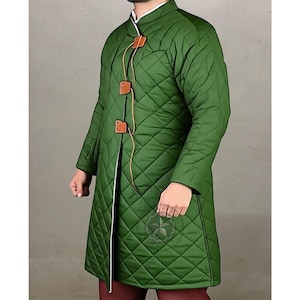 Medieval Green Long Costume Gambeson, Padded Armor Costume for Halloween gift
