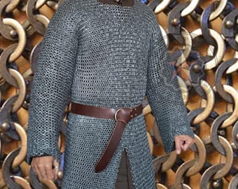 Medieval Chainmail Hauberk 9mm Flat Ring Riveted Armor Shirt | Full Sleeve for SCA LARP
