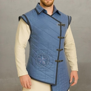 Medieval Viking Fancy Gambeson Cotton Fabric Protective Sleeveless with Coller Aketon Coat Black Friday Sale