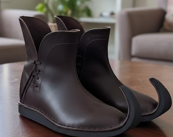 Wikinger-Lederstiefel - Mittelalterliche Schnürschuhe für Mittelalter-Jahrmarkt, LARP, Cosplay, Mittelalterfest