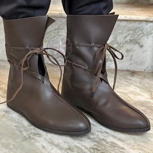 Oseberg Viking Leather Boots, Medieval Events Pirate Shoes for Halloween Costume