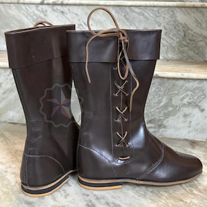 Medieval Leather Boots, Ren Faire Viking Pirate Shoes for Halloween events