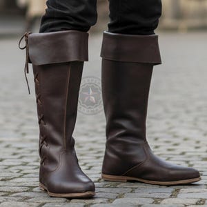 Medieval Leather Boots - Lace Up Renaissance Faire Shoes, Men's Tall Boots, Pirate Costume Footwear