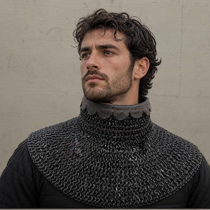 Chainmail Gorget Collar: Flat Riveted Medieval Armor Neck Guard for LARP, Cosplay, Renaissance Faire