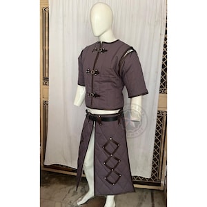 Medieval Padded long Gambeson Leather Trim For Renfaire & Larp Costume Black Friday Sale