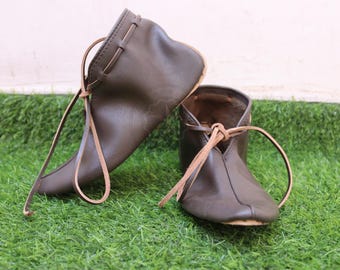 Handmade Viking Turn Shoes: Natural Leather Medieval Footwear for Ren Faire, Costume
