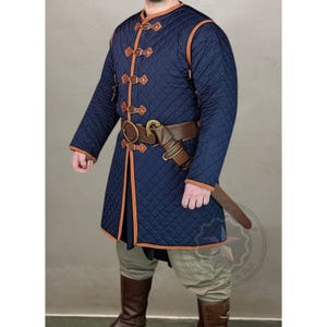 Medieval gambeson Brown Leather Trim For Renfaire & Larp Costume Black Friday Sale