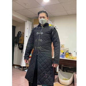 Medieval Long gambeson Black Leather Trim For Renfaire & Larp Costume Black Friday Sale
