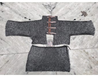 Medieval Chainmail Haubergeon Armor – 9mm Mild Steel Flat Ring Riveted – Reenactment Chainmail Shirt
