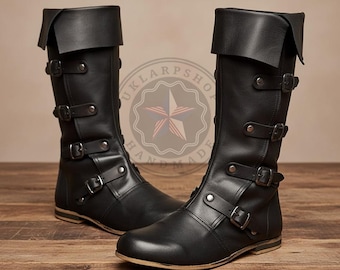 Medieval Leather Renaissance Boots - Viking Pirate Style Renfaire Boots, Reenactments, Theater, Halloween events