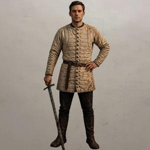 Chaqueta de armadura medieval acolchada tipo gambesón: armadura acolchada de algodón para LARP de la SCA y disfraces para ferias de recreación histórica.