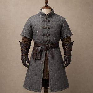 Viking Gambeson Padded Armor Jacket, Long Medieval Aketon Cotton Arming Doublet, Renaissance Faire Costume
