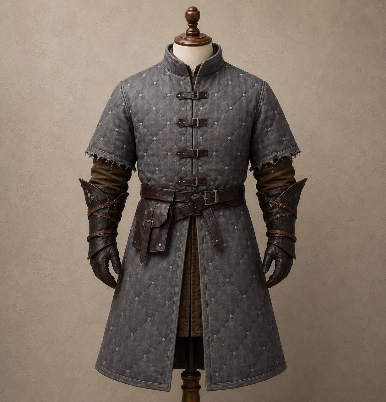 Viking Gambeson Padded Armor Jacket, Long Medieval Aketon Cotton Arming Doublet, Renaissance Faire Costume