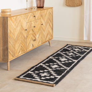 Handwoven Jute Runner Rug: Black and White Striped, Eco-Friendly