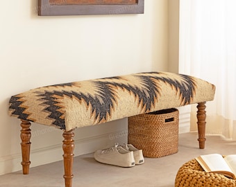 Handmade Folding Kilim Bench, Boho Ottoman, Entryway Seating