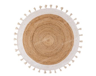 Round Jute Rug: Boho Decor with White Tassels