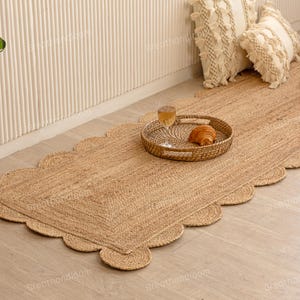 Runner Rug - Scalloped Runner Rug, Jute Runner Rug, Bohemian Scallop Rug, Natural Jute Rug, Scalloped Jute Rug, Jute Scallop Rug, Custom Rug