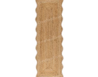 Handmade Jute Rug Runner, Scalloped Edge, Bohemian Decor,Handwoven Indoor Outdoor Dhurrie Carpet Size