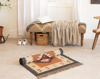 Handmade Kilim Stair Runner – Jute & Wool, Bohemian Decor