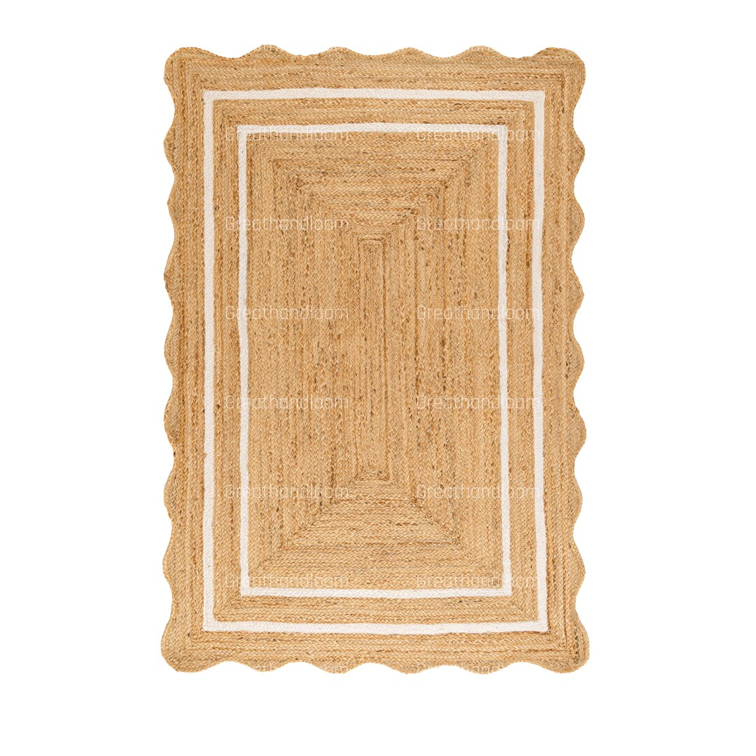 Bordered Jute Rug Handmade Jute Area Rug – Scalloped Border, Bohemian Style - Etsy