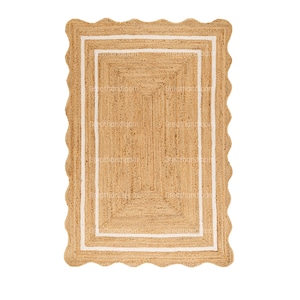 Jute Rug- Scalloped Rug, Jute Scalloped Rug, Bohemian Scallop Rug, Natural Jute Area Rug, Jute Rug Rectangular, Jute Scallop Rug, Custom Rug