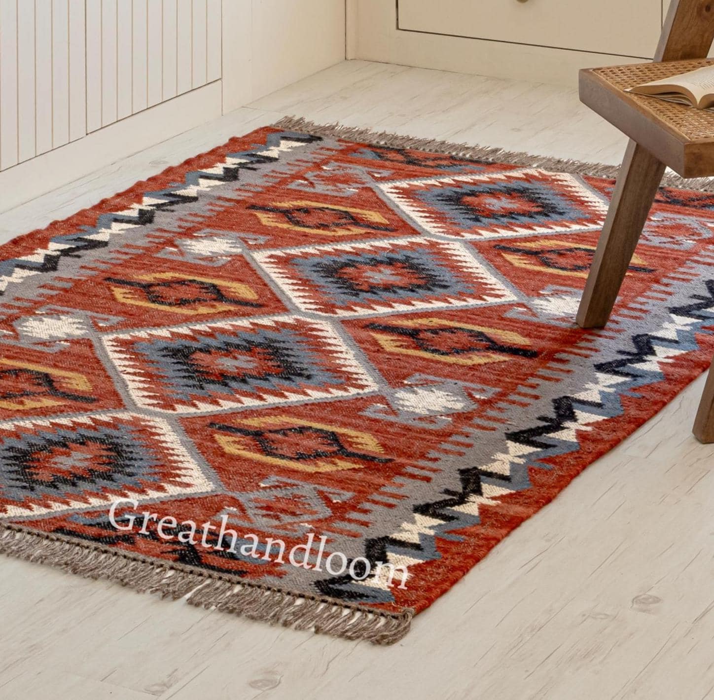 Casavani Tapis indien imprimé à la main en coton à motif