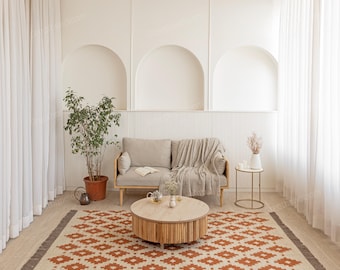 Handgeweven wollen jute kelimtapijt, boho dhurrie, aangepast formaat