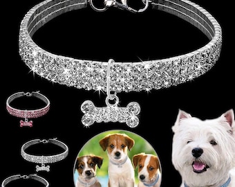 Rhinestone Dog Collar with Bone Charm – Bling Pet Necklace for Dogs Cats