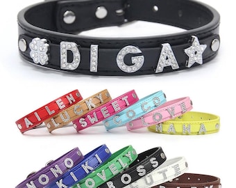 Personalized DIY Name Dog Collar with Diamond Buckle and Letter Charms for pets