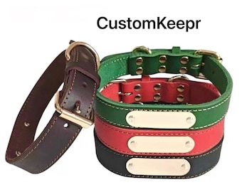 Custom Full Grain Leather Dog Collar, Personalized Nameplate Pet Gift, Durable, Adjustable, Handcrafted