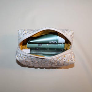 Yellow Floral Quilted Makeup Bag | Cottagecore Zipper Pouch | Handmade Travel Organizer | Cute Cotton Cosmetic Bag | Gift for Her