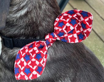 4th of July Dog Bow Tie, Patriotic Stars Collar Accessory, Tie-On Pet Bandana