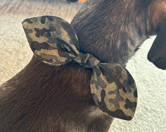Camo Camouflage Dog Bow, Tie-On, Green, Black, Simple, Pet Bandana