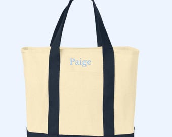Personalized Boat Tote Bag – Custom Monogram Canvas Tote, Embroidered Beach Bag, Bridesmaid Gift, Everyday Carryall