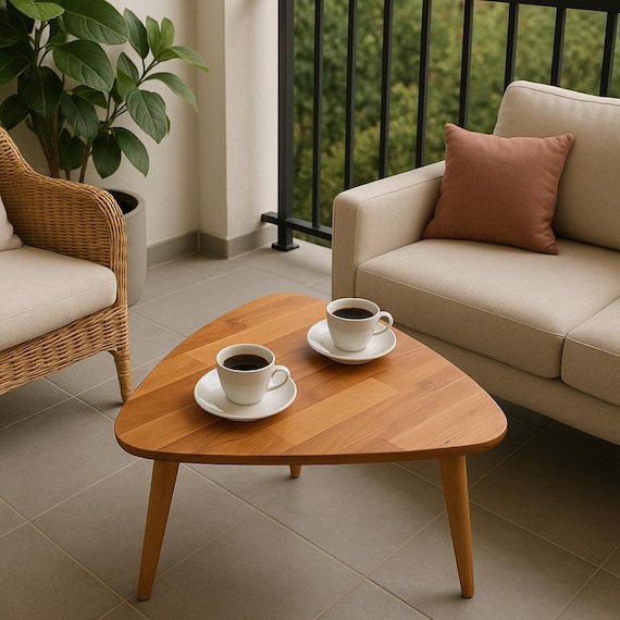 ミッドセンチュリーモダン トライアングル 木製コーヒーテーブル