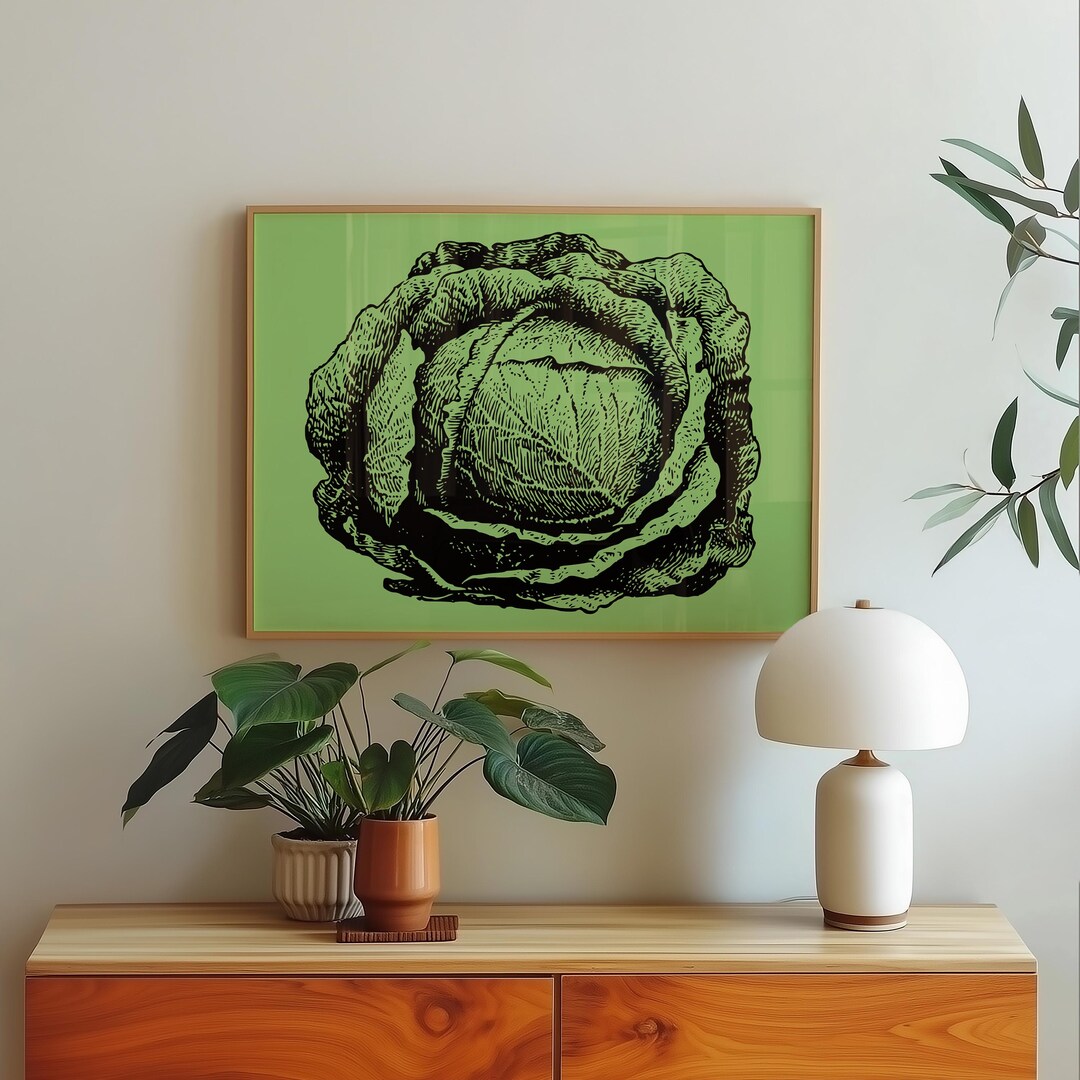 Vintage Cabbage Illustration Poster Print | Botanical Kitchen Art ...