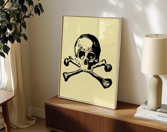 Vintage Skull and Crossbones Poster Print, Gothic Halloween Decor, CUSTOM COLOR!