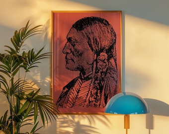 Stampa artistica di un capo indiano Lakota, decorazione in stile western, COLORE PERSONALIZZABILE!
