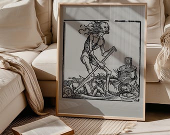 Medieval Death Skeleton Art Poster Print | Renaissance Memento Mori Art, CUSTOM COLOR!