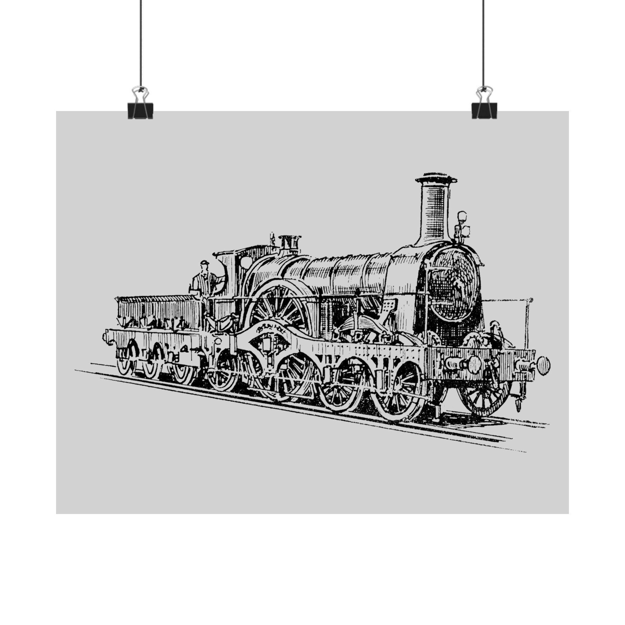 Vintage Steam Locomotive Poster Print | Train Art Illustration | CUSTOM ...