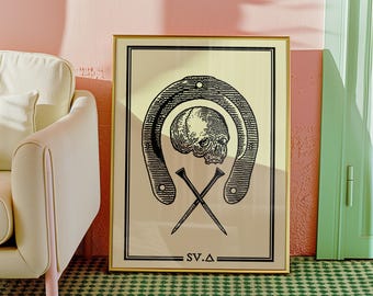 Skull and Horseshoe Tarot Card Poster Print | Vintage Occult Illustration | CUSTOM COLOR!