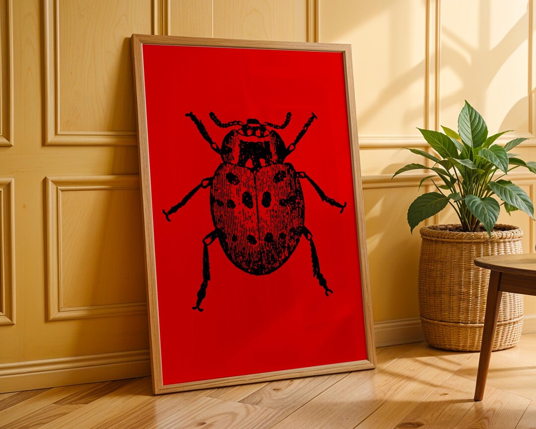 Ladybug Illustration Matte Poster Print | Vertical Red Insect Nursery ...