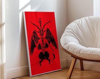 Baphomet-Illustration als Poster, gotischer Okkultkunstdruck, Wunschfarbe!